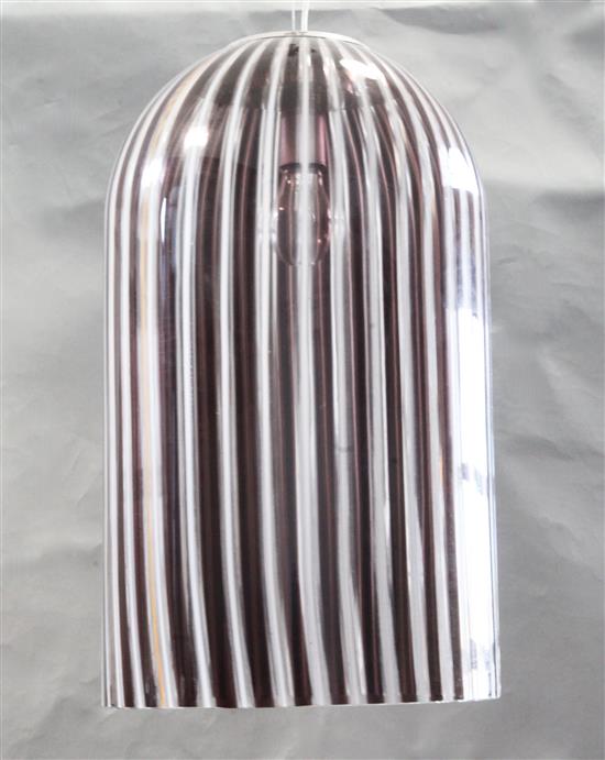 A Wenimi latticino glass ceiling shade, 1960s, height 19.5in.